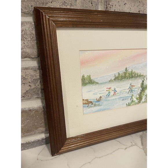 Vintage Framed Watercolor Art Painting Winter Scene Snow Signed CH 2002 Matted - Picture 15 of 16